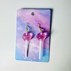 Pink acrylic lollipop stainless steel hooks dangle earrings